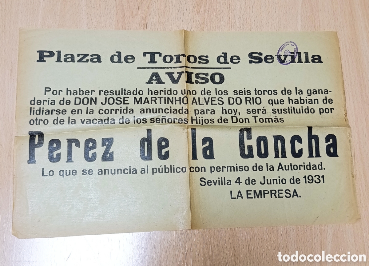 Tauromaquia: Antiguo Aviso / Cartel Taurino de la Plaza de Toros de Sevilla - 4 de Junio de 1931