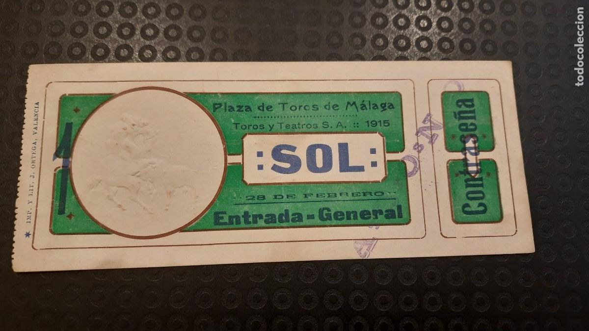 Tauromaquia: ENTRADA TOROS MALAGA 1915 SIN CORTAR
