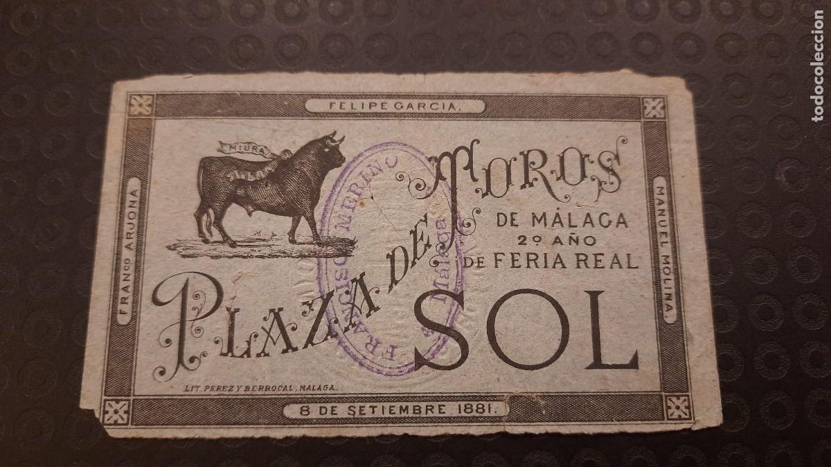 Tauromaquia: ENTRADA TOROS MALAGA 1881 FERIA REAL MOLINA, ARJONA Y FELIPE GARCIA