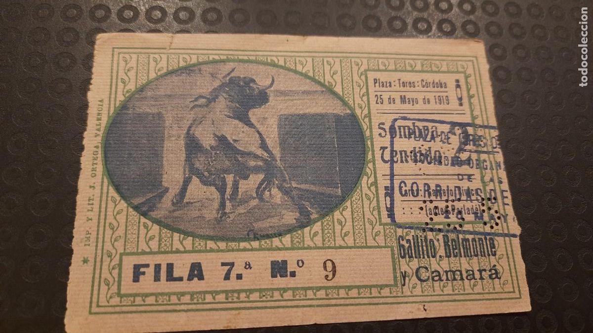 Tauromaquia: ENTRADA TOROS CORDOBA 1919 GALLITO, BELMONTE Y CAMARA
