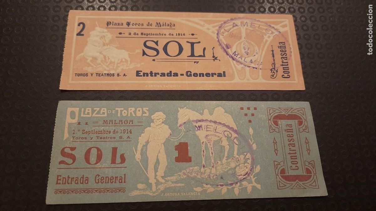 Tauromaquia: LOTE 2 ENTRADAS TOROS MALAGA 1914