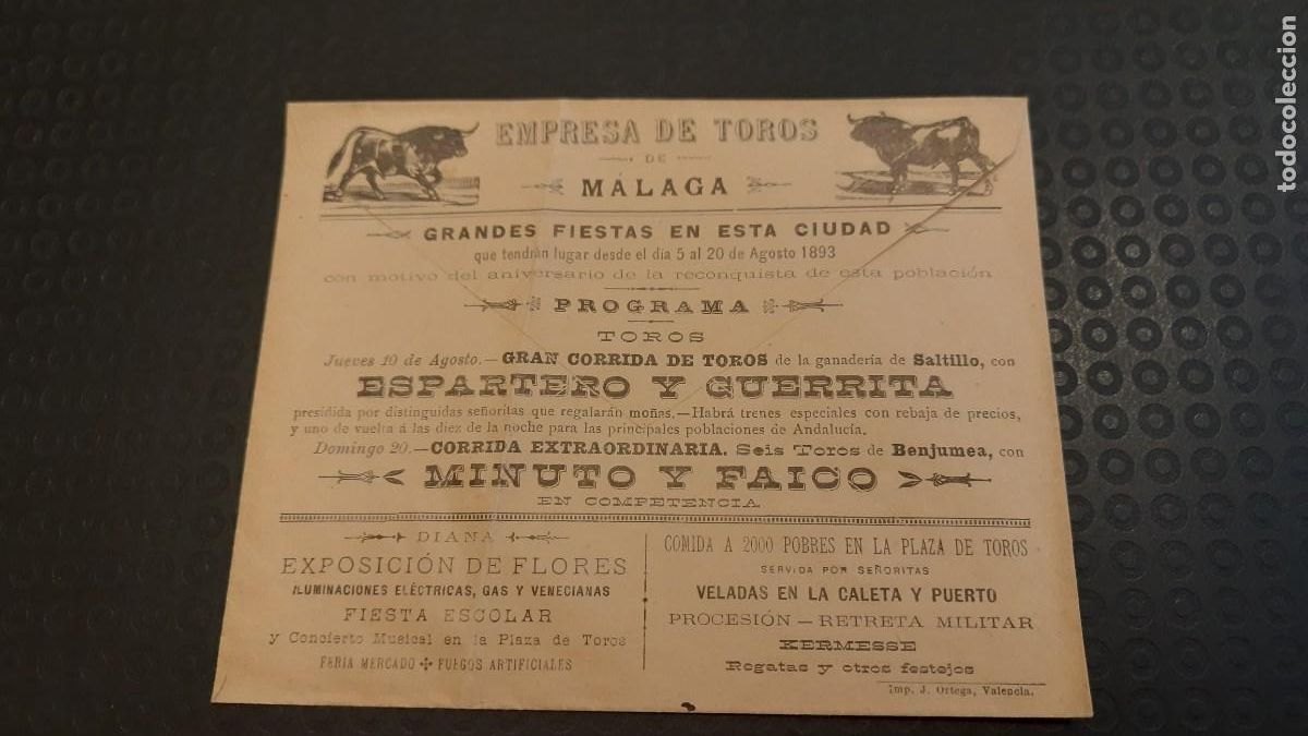 Tauromaquia: PROGRAMA TOROS 1883 MALAGA ESPARTERO, GUERRITA,MINUTO, FAICO