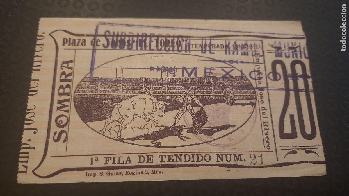 Tauromaquia: ENTRADA TOROS MEXICO 1910-1911 EL TOREO SOMBRA