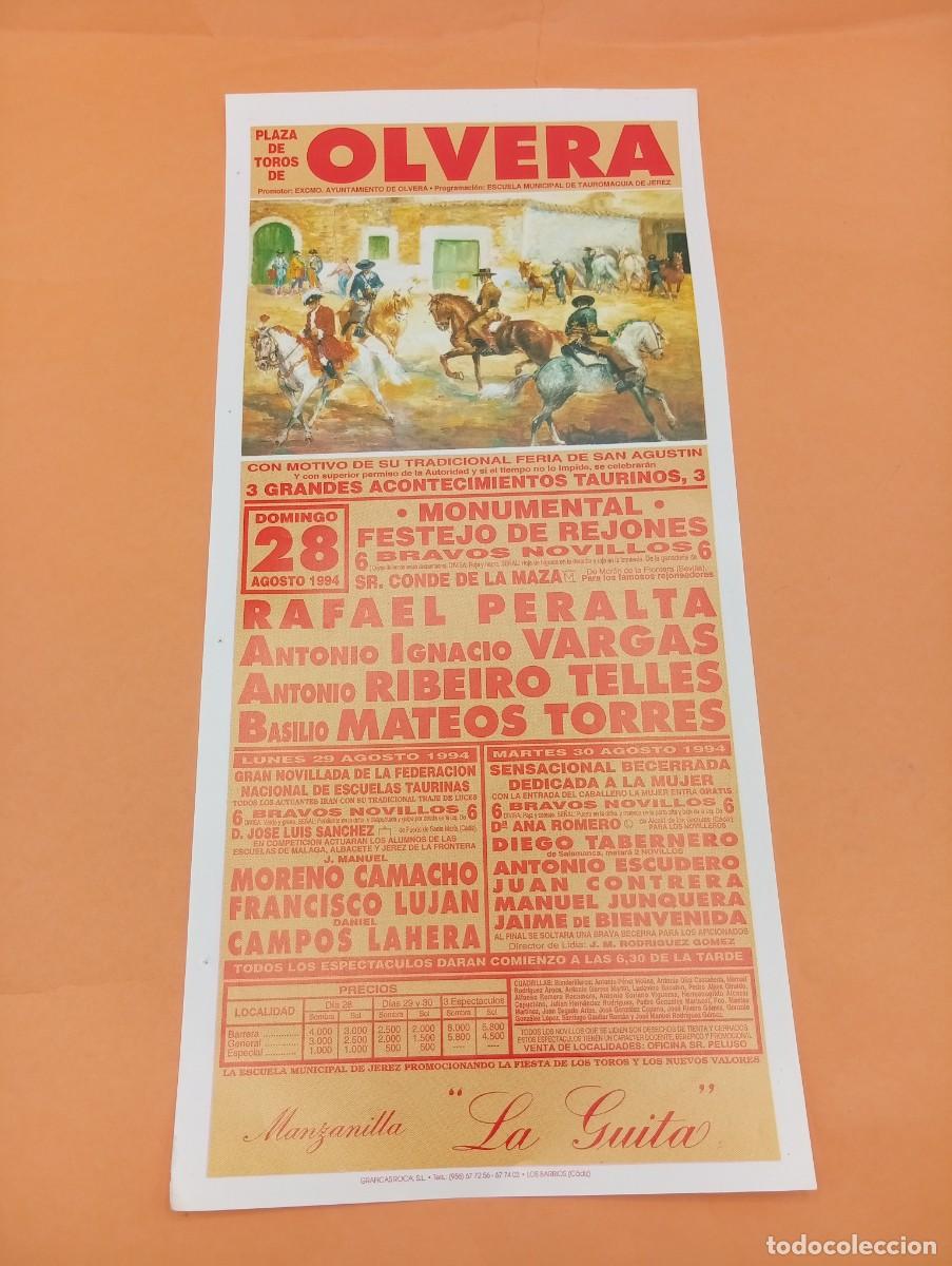 Tauromaquia: CARTEL TOROS. OLVERA. 1994. GANADERIA CONDE DE LA MAZA. CAMACHO. LUJAN. LAHERA. TABERNERO.BIENVENIDA