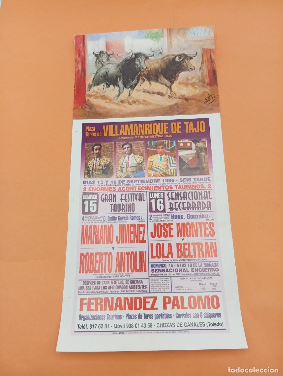 Tauromaquia: CARTEL TOROS. VILLAMANRIQUE DE TAJO. 1996. GANADERIA GARCIA RAMOS. MARIANO JIMENEZ. ROBERTO ANTOLIN.