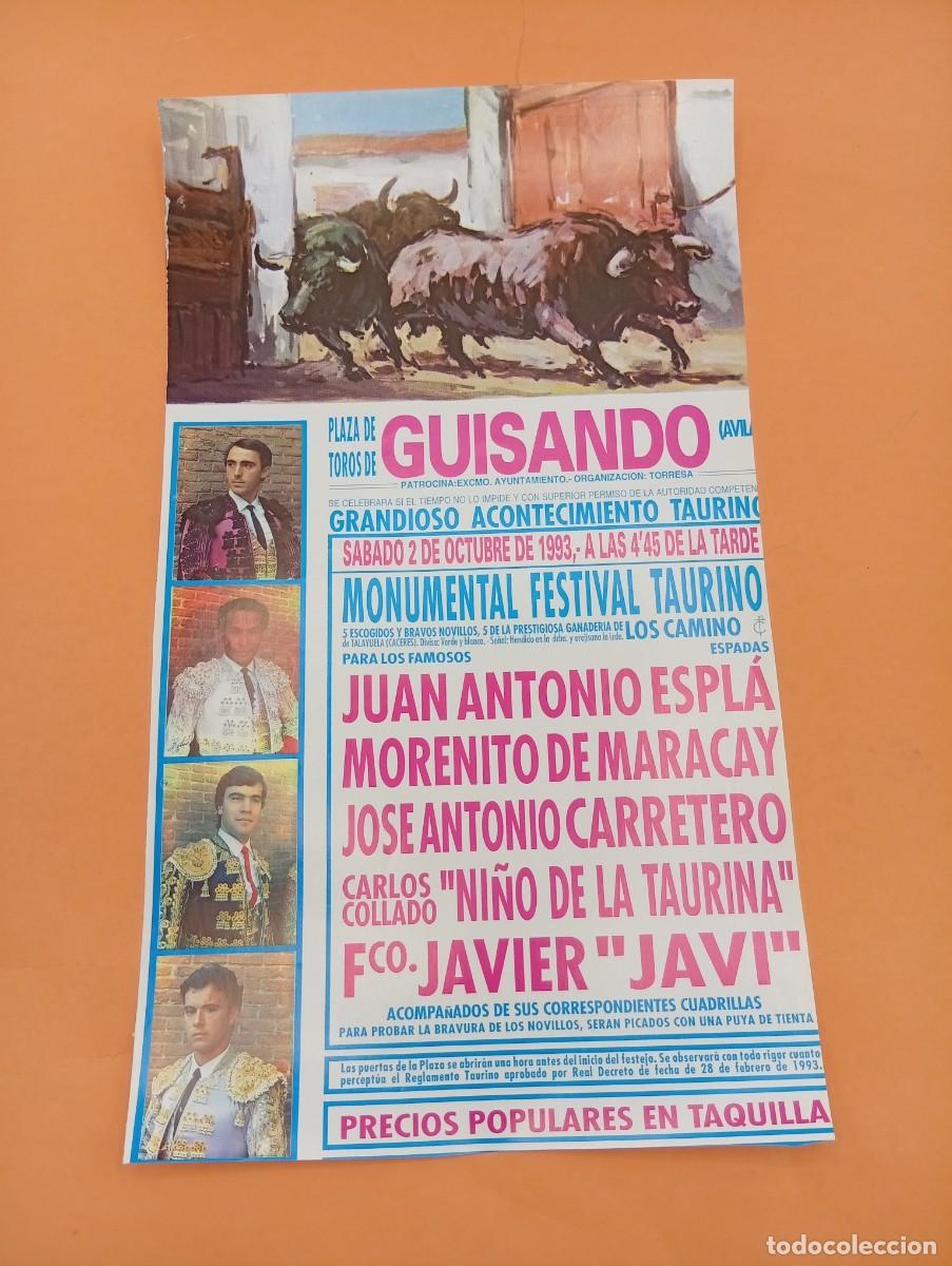 Tauromaquia: CARTEL TOROS. GUISANDO, AVILA. 1993. GANADERIA LOS CAMINO. ESPLA. MORENITO DE MARACAY. NI&Ntilde;O TAURINA.