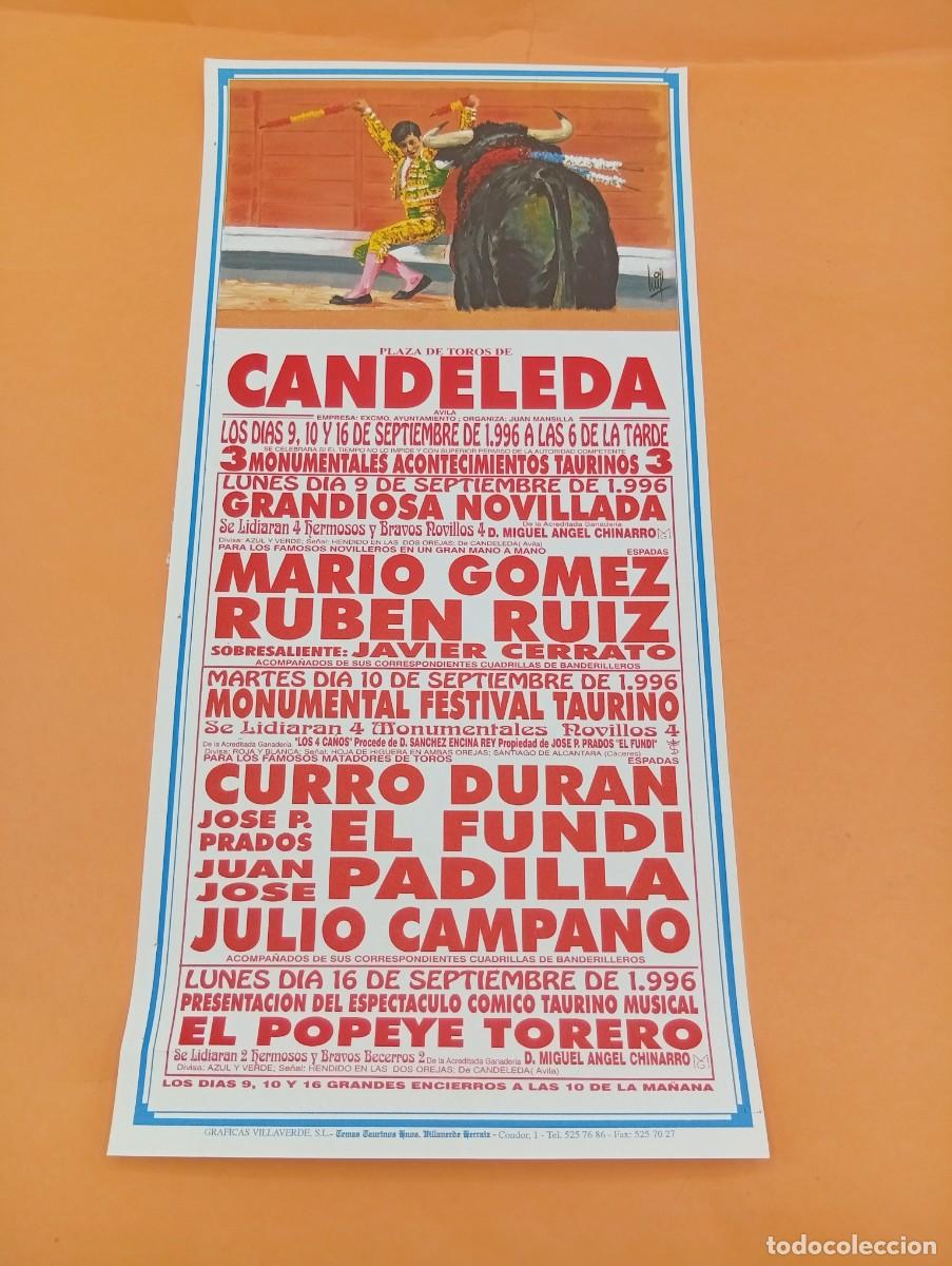 Tauromachia: CARTEL TOROS. CANDELEDA, AVILA. 1996. GANADERIA ANGEL CHINARRO. MARIO GOMEZ. RUBEN RUIZ. CURRO DURAN
