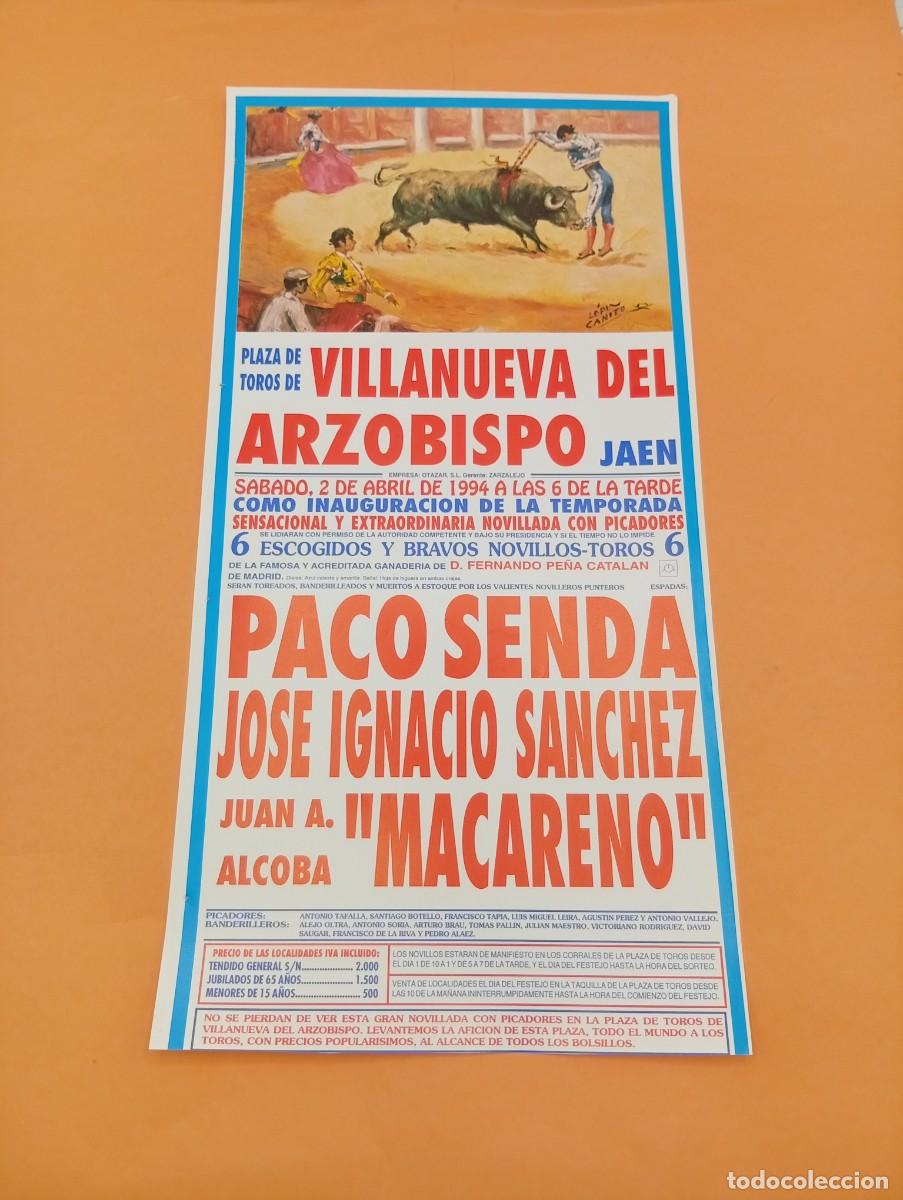 Tauromaquia: CARTEL TOROS. VILLANUEVA DEL ARZOBISPO, JAEN. 1994. GANADERIA FERNANDO PE&Ntilde;A. PACO SENDA. J. SANCHEZ.