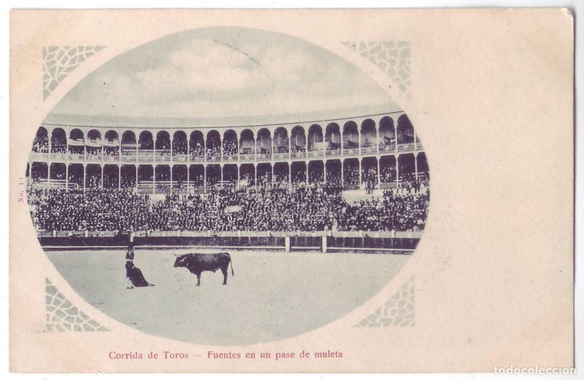 Tauromaquia: Corrida de Toros: Fuentes en un pase de muleta. No consta editor. Sin dividir. Escudo negro (c.1900)