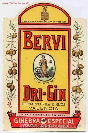 Coleccionismo de vinos y licores: ETIQUETA GINEBRA BERVI - BERNARDO VILA E HIJOS - VALENCIA - EA50
