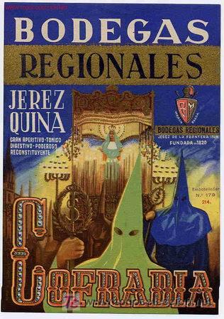 Coleccionismo de vinos y licores: ETIQUETA JEREZ QUINA COFRADIA EA55