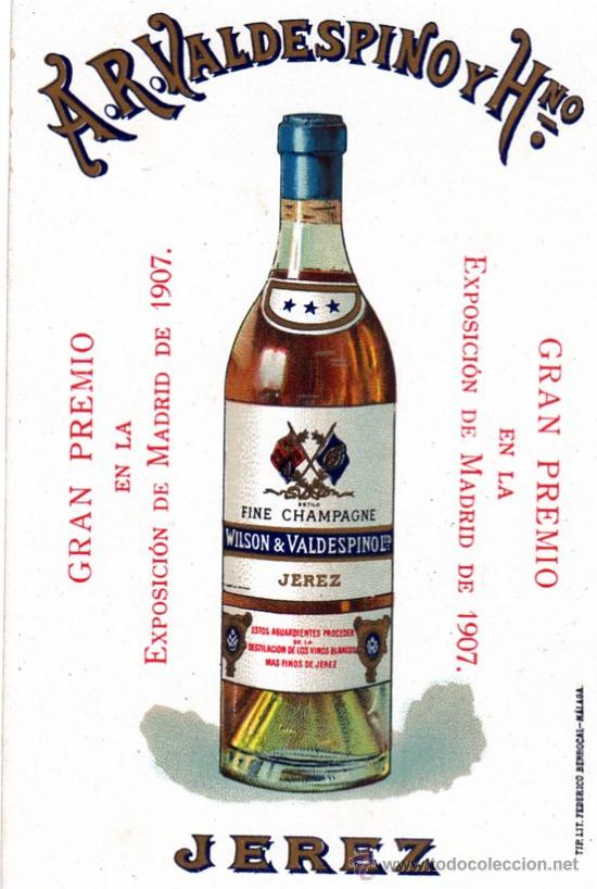 Coleccionismo de vinos y licores: POSTAL,VALDESPINO-GRAN PREMIO EN LA EXPOSICION DE MADRID DE 1907.JEREZ