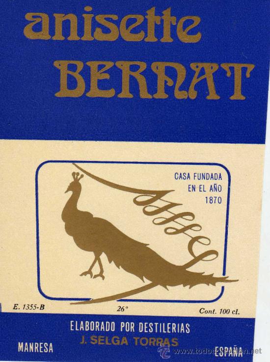 Coleccionismo de vinos y licores: ETIQUETA DE DESTILERIAS J,SELGA TORRAS MANRESA -ANISETTE BERNAT