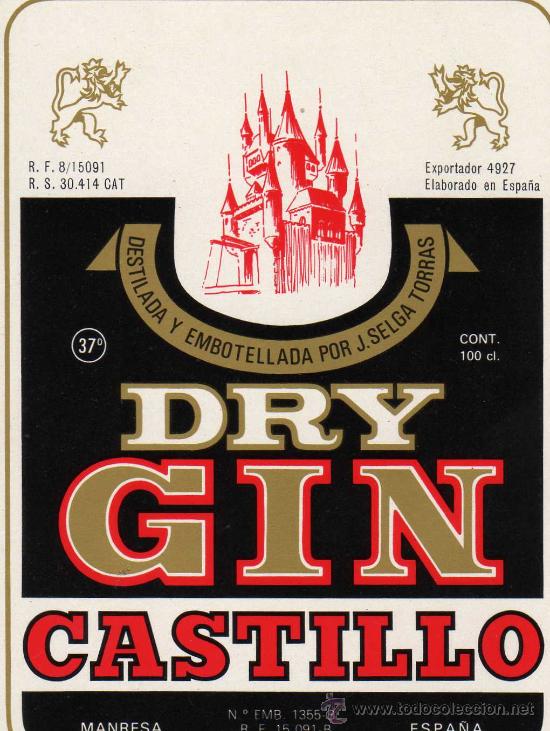Coleccionismo de vinos y licores: ETIQUETA DE DESTILERIAS J,SELGA TORRAS MANRESA -DRY GIN CASTILLO