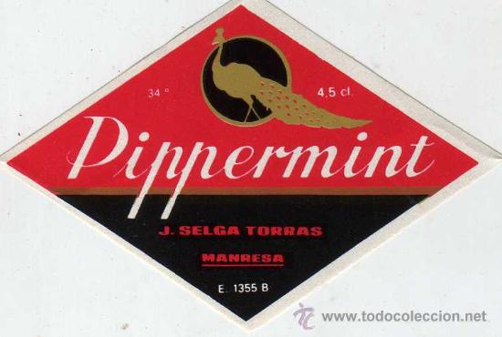 Coleccionismo de vinos y licores: ETIQUETA DE DESTILERIAS J,SELGA TORRAS MANRESA -PIPPERMINT