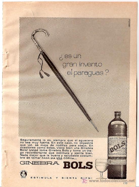 Coleccionismo de vinos y licores: ANUNCIO DE &Eacute;POCA Ginebra Bols agosto 1965 18,5  X 13 cms cms. - CLC