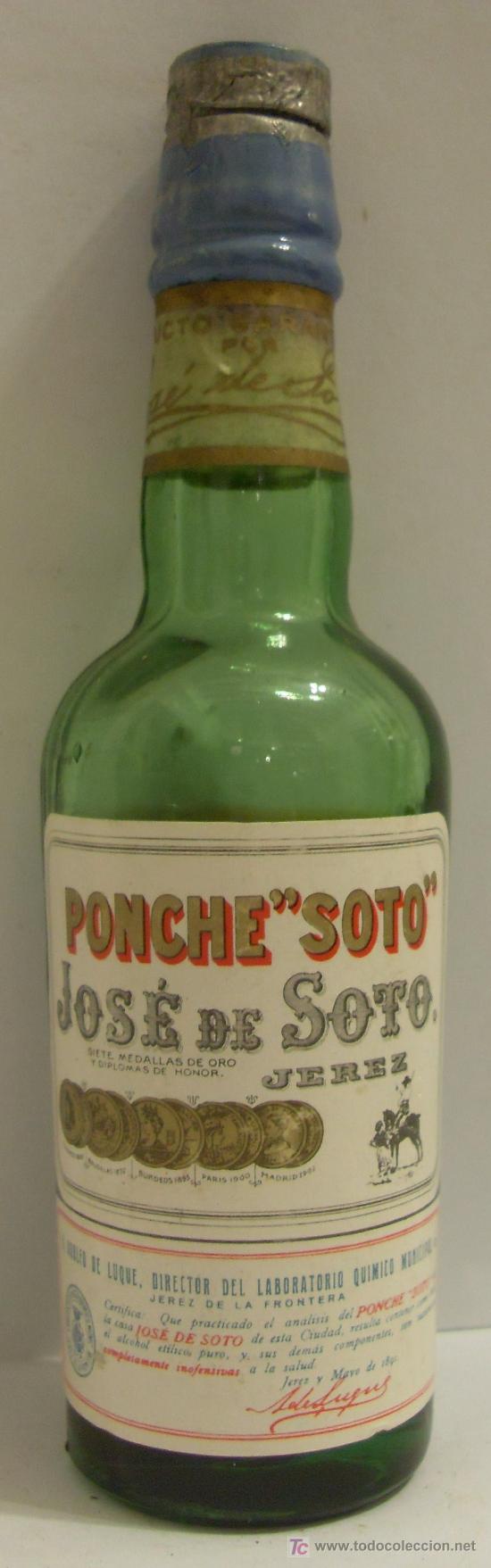 Coleccionismo de vinos y licores: BOTELLIN DE PONCHE SOTO. BODEGAS JOSE DE SOTO. JEREZ DE LA FRONTERA, CADIZ.