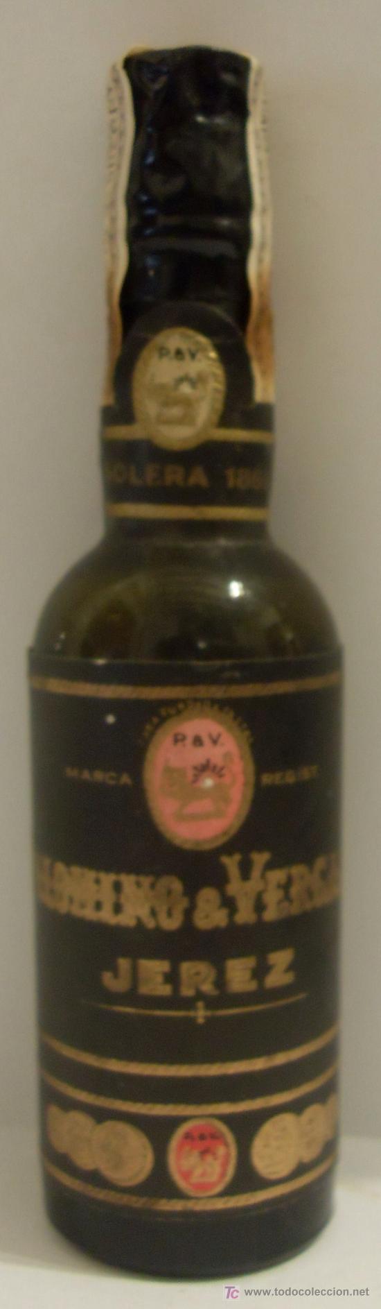 Coleccionismo de vinos y licores: BOTELLIN DE VINO SOLERA 1865. BODEGA SPALOMINO & VERGARA. JEREZ DE LA FRONTERA, CADIZ.