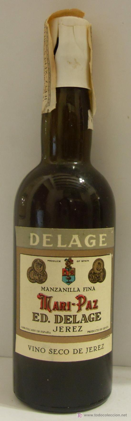 Sammlung von Weinen und Lik&ouml;ren: BOTELLIN DE VINO MANZANILLA FINA MARI-PAZ. BODEGAS ED. DELAGE. JEREZ DE LA FRONTERA, CADIZ.
