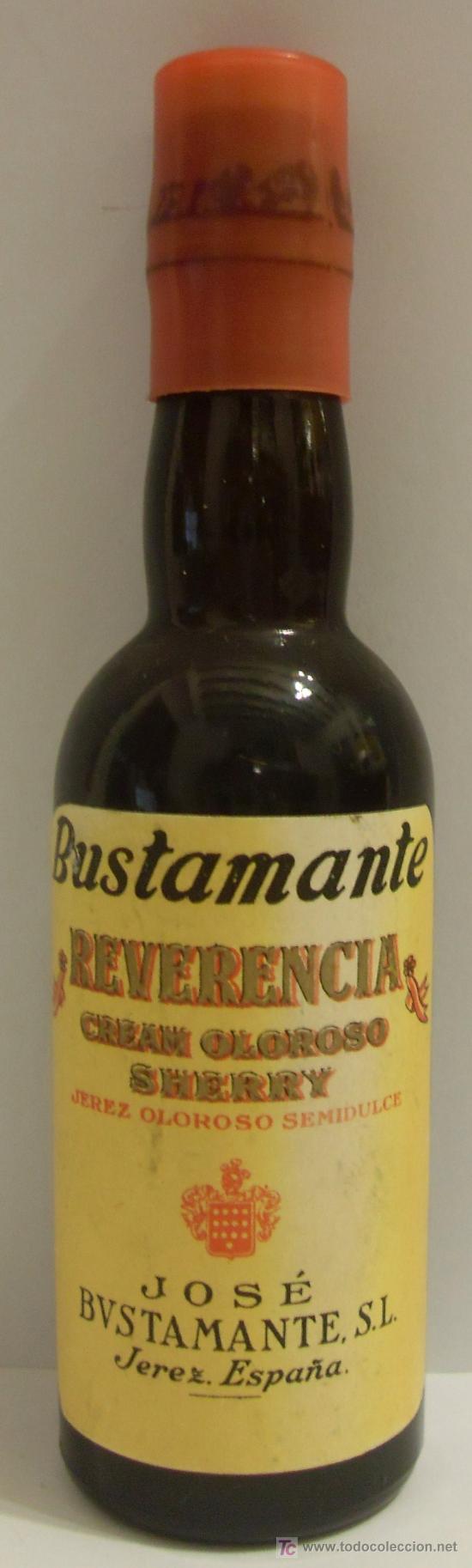 Collection of wines and liquors: BOTELLIN DE VINO CREAM OLOROSO SHERRY REVERENCIA. BODEGAS JOSE BUSTAMANTE. JEREZ DE LA FRA. CADIZ.