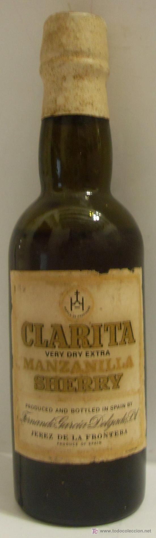 Sammlung von Weinen und Lik&ouml;ren: BOTELLIN DE VINO DE JEREZ MANZANILLA CLARITA. BODEGA FERNANDO GARCIA DELAGO S.A. JEREZ FRA, CADIZ.