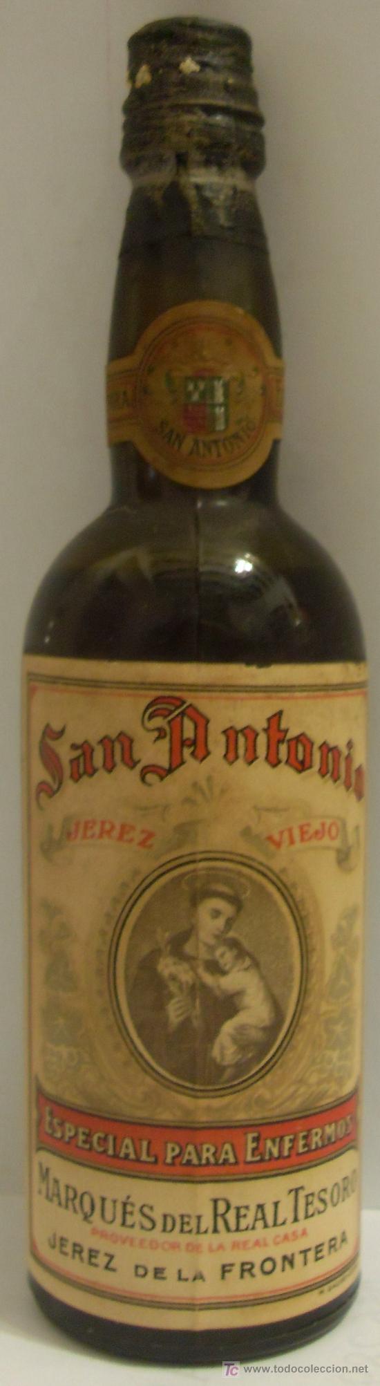 Colecionismo de vinhos e licores: BOTELLIN DE VINO QUINADO SAN ANTONIO. BODEGAS MARQUES DEL REAL TESORO. JEREZ DE LA FRA. CADIZ.