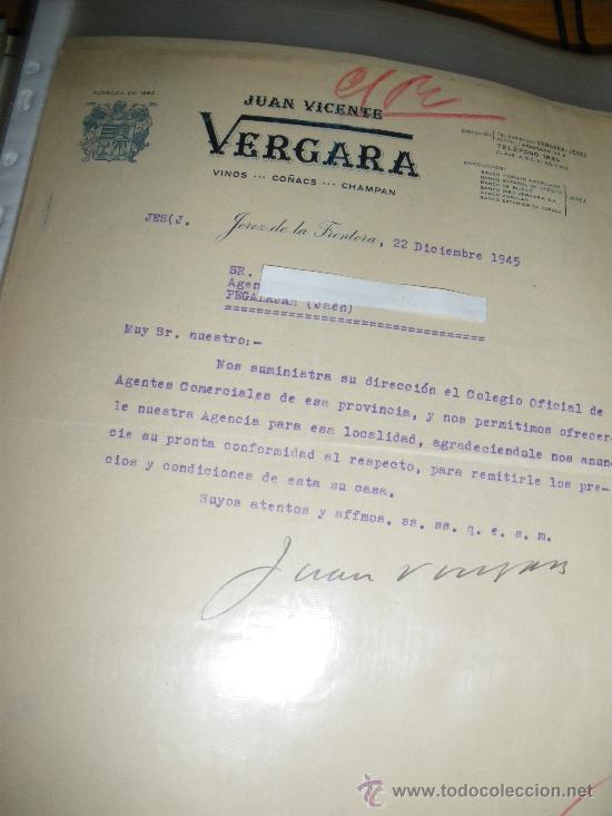 Collection of wines and liquors: JUAN VICENTE VERGARA, VINOS Y CO&Ntilde;ACS. JEREZ DE LA FRONTERA 1945.