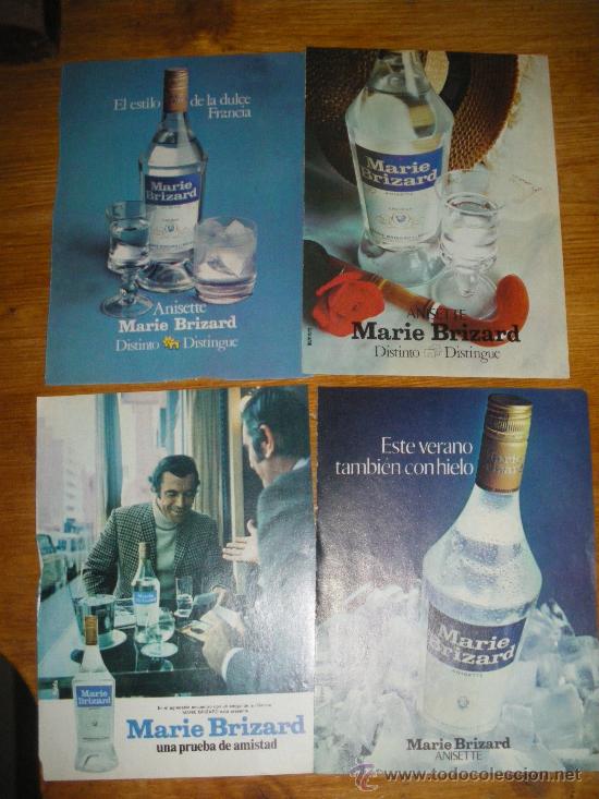 Collection of wines and liquors: 4 HOJAS DE PUBLICIDAD DE MARIE BRIZARD. PRIMEROS 70.