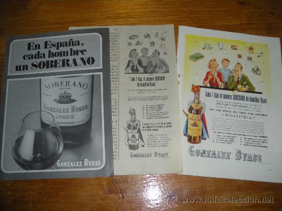 Collection of wines and liquors: PUBLICIDAD DE SOBERANO Y NECTAR CREAM DE GONZALEZ BYASS. 4 ANUNCIOS.