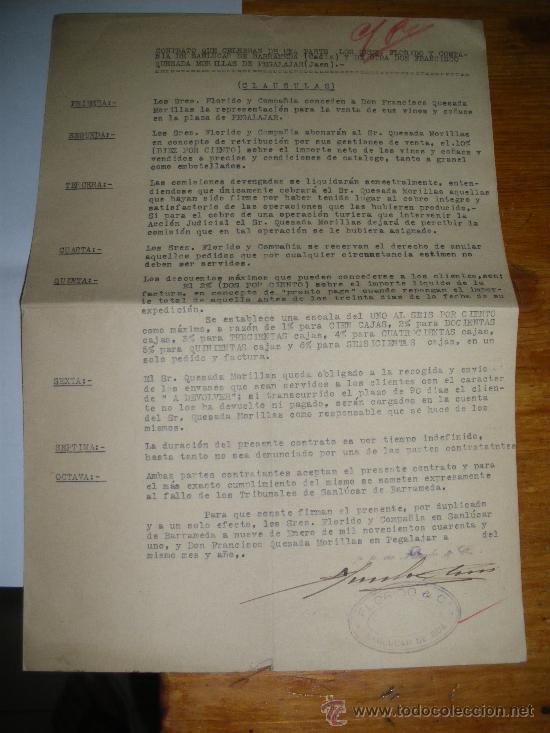 Coleccionismo de vinos y licores: FLORIDO Y CO. VINOS. CONTRATO DE REPRESENTACION. SANLUCAR CADIZ 1941.