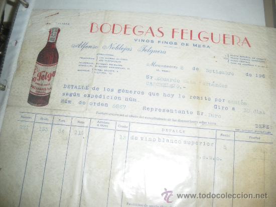 Sammlung von Weinen und Lik&ouml;ren: BODEGAS FELGUERA, ALFONSO NOBLEJAS FELGUERA. VINOS FINOS. MANZANARES. FACTURA.