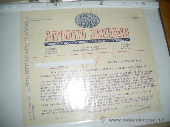 Sammlung von Weinen und Lik&ouml;ren: BODEGAS SERRANO, ANTONIO SERRANO. VINOS. MADRID ALCUBILLAS Y CAMU&Ntilde;AS 1948.