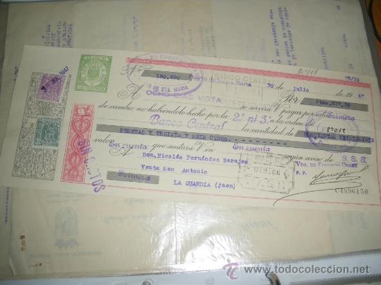 Collection of wines and liquors: VIUDA DE EDMUNDO GRANT, VINOS Y CO&Ntilde;ACS. PUERTO DE SANTA MARIA 1947. LETRA DE CAMBIO.