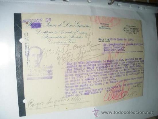 Collection of wines and liquors: ANIS BOMBITA, HIJO DE JUAN DE DIOS GIMENEZ. RUTE, CORDOBA 1940. SALUDO A FRANCO.