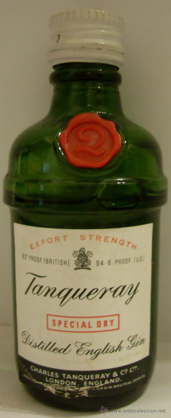 Sammlung von Weinen und Lik&ouml;ren: BOTELLIN DE GINEBRA TANQUERAY. DESTILERIAS CHARLES TANQUERAY & CO. LONDRES, INGLATERRA.