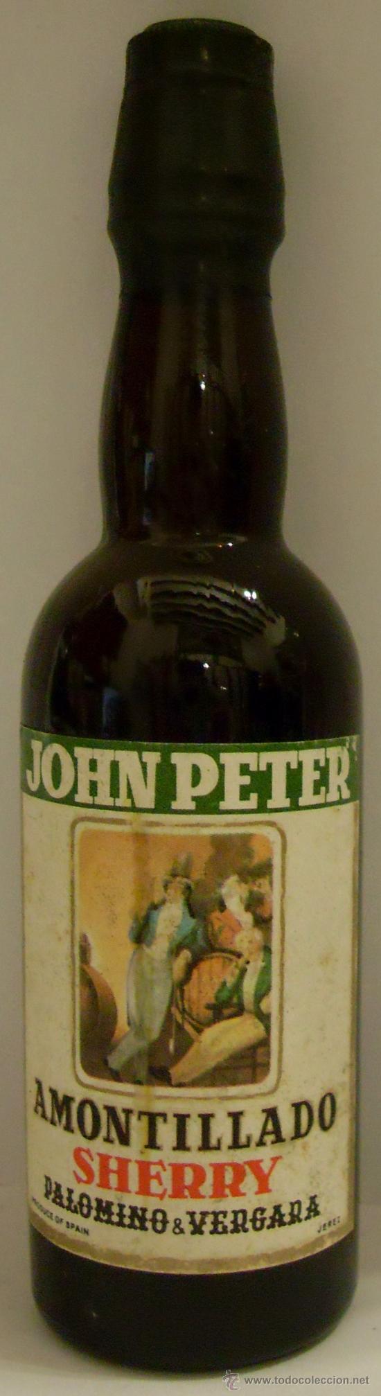 Sammlung von Weinen und Lik&ouml;ren: BOTELLIN DE VINO AMONTILLADO JOHN PETER. BODEGAS PALOMINO & VERGARA. JEREZ DE LA FRONTERA, CADIZ.