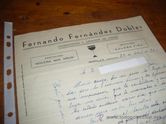 Collection of wines and liquors: SOLERA MIS A&Ntilde;OS Y SOLERA FINA, FERNANDO FERNANDEZ DOBLAS. MORILES CORDOBA 1946.
