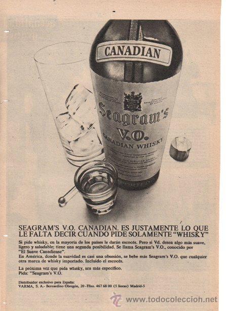 Coleccionismo de vinos y licores: PUBLICIDAD ANTIGUA. WHISKY. SEAGRAM'S V.O. CANADIAN. 1971.