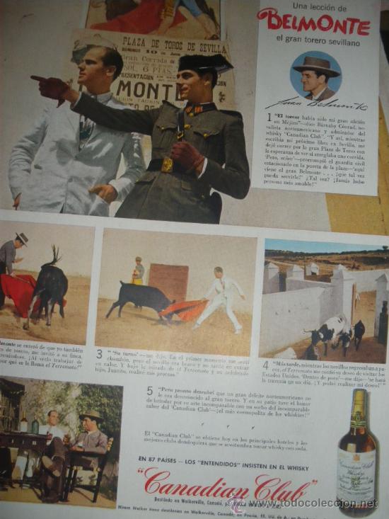 Coleccionismo de vinos y licores: WHISKY CANADIAN CLUB, UNA LECCION DE BELMONTE. PUBLICIDAD.