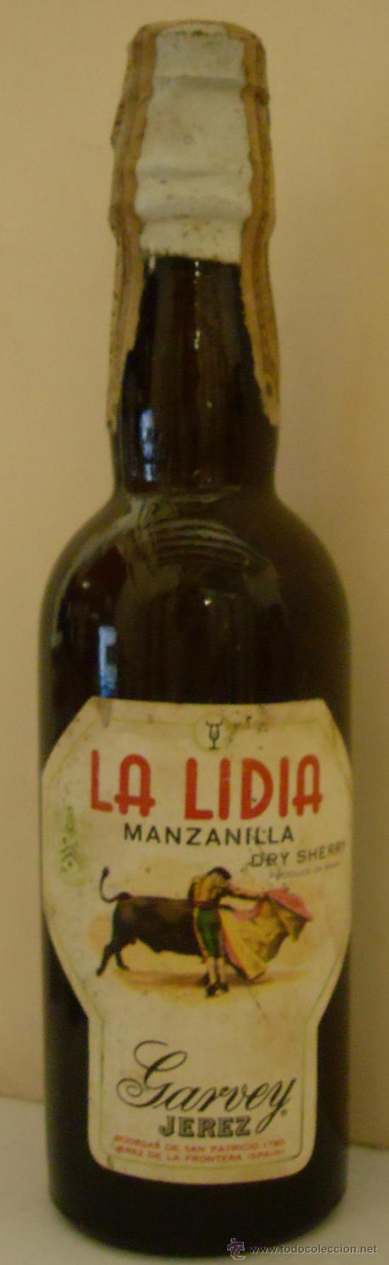 Sammlung von Weinen und Lik&ouml;ren: BOTELLIN DE VINO MANZANILLA LA LIDIA. BODEGA GARVEY. JEREZ DE LA FRONTERA. CADIZ.