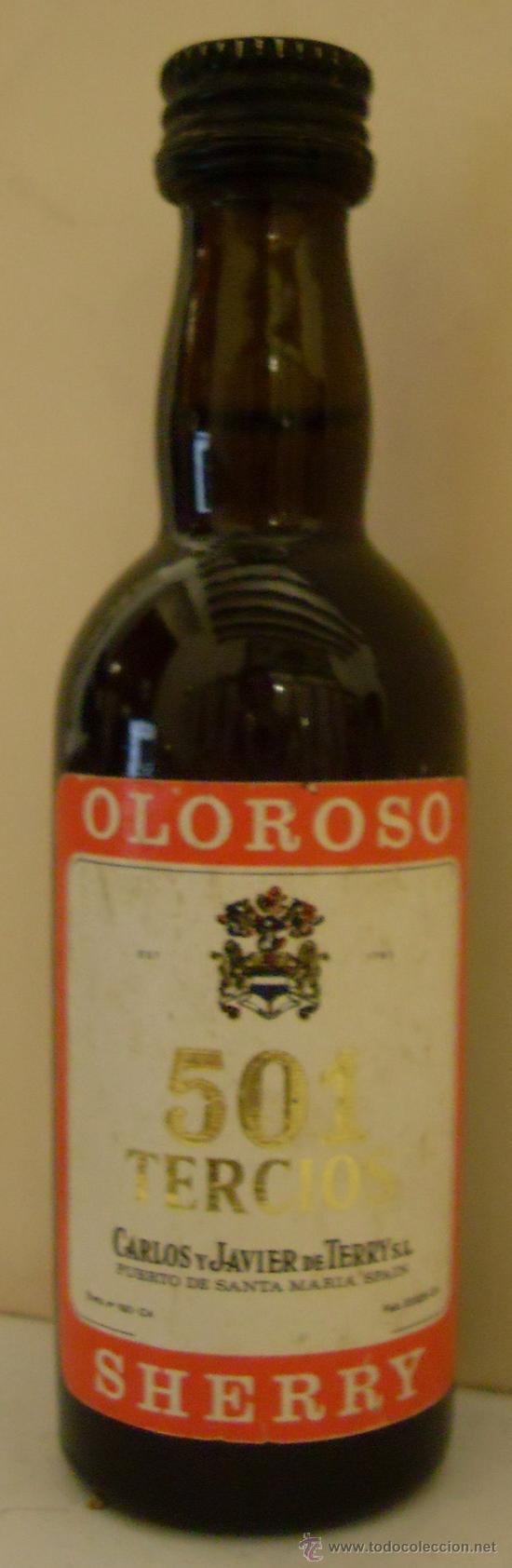 Sammlung von Weinen und Lik&ouml;ren: BOTELLIN DE VINO OLOROSO 501 TERCIOS. BODEGA CARLOS Y JAVIER DE TERRY S.A. PUERTO DE STA. M&ordf;. CADIZ.