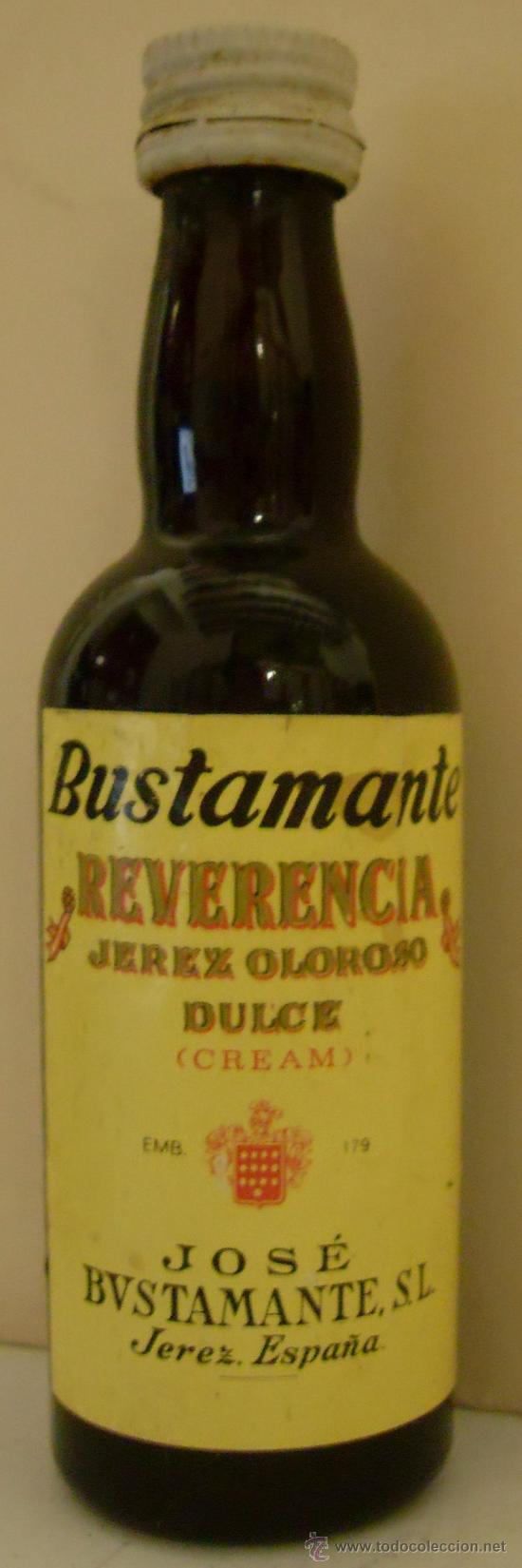 Sammlung von Weinen und Lik&ouml;ren: BOTELLIN DE VINO DE JEREZ OLOROSO REVERENCIA. BODEGAS JOSE BUSTAMANTE S.L. JEREZ DE LA FRA. CADIZ.
