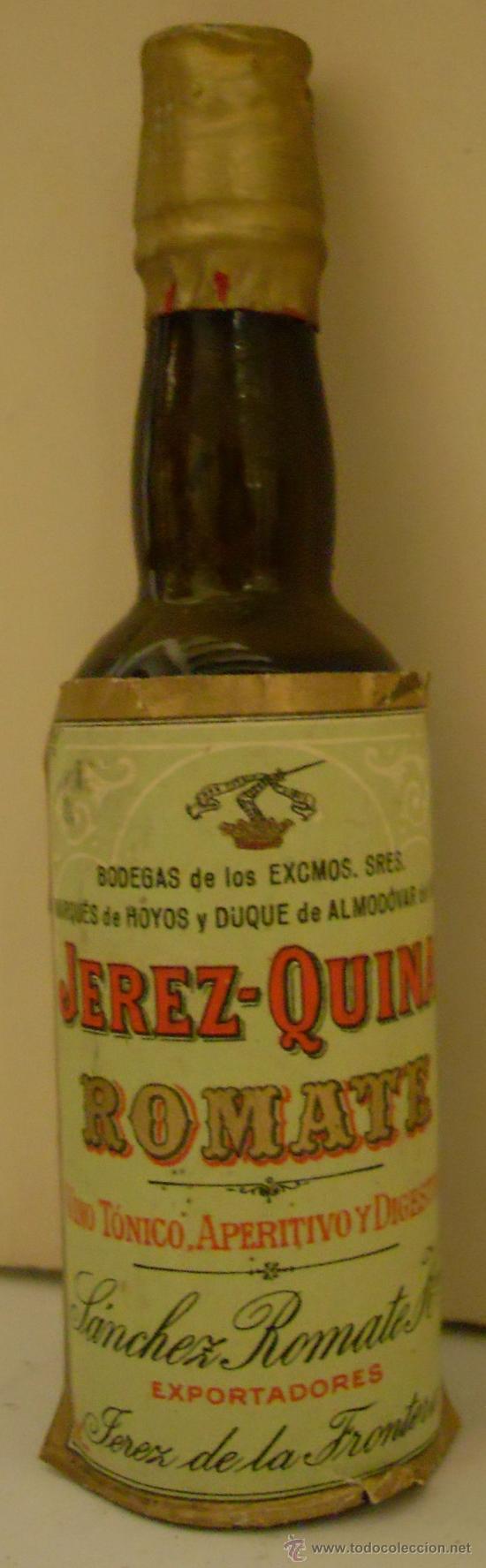 Coleccionismo de vinos y licores: BOTELLIN DE VINO JEREZ-QUINA. BODEGAS SANCHEZ ROMATE HNOS. JEREZ DE LA FRA. CADIZ.
