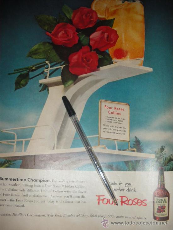 Coleccionismo de vinos y licores: WHISKEY FOUR ROSES, 3 ANUNCIOS. WHISKY CUATRO ROSAS.