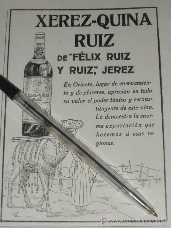 Coleccionismo de vinos y licores: PUBLICIDAD DE XEREZ QUINA RUIZ, DE FELIX RUIZ Y RUIZ, JEREZ.