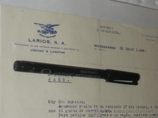 Coleccionismo de vinos y licores: LARIOS SA, MANZANARES CIUDAD REAL 1948.