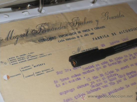 Sammlung von Weinen und Lik&ouml;ren: MIGUEL FERNANDEZ PACHECO Y GONZALEZ, VINOS Y ALCOHOLES. MANZANARES 1941.