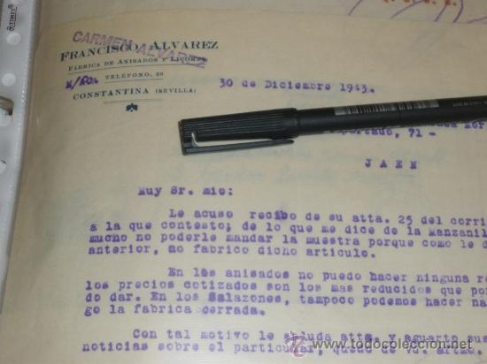 Coleccionismo de vinos y licores: CARMEN ALVAREZ, FABRICA DE ANISADOS Y LICORES. CONSTANTINA SEVILLA 1943.