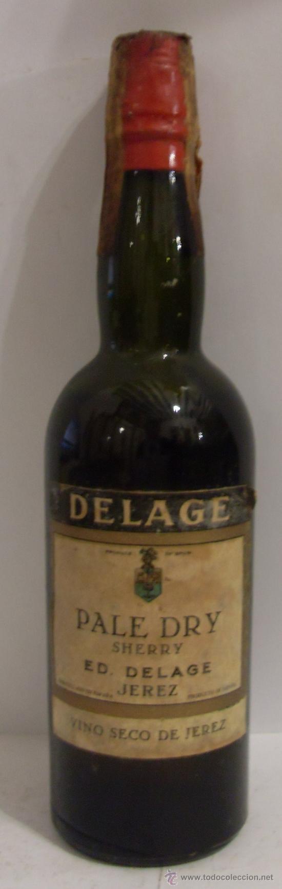 Collectionnisme de vins et liqueurs: BOTELLIN DE VINO PALE DRY. BODEGAS ED. DELAGE. JEREZ DE LA FRONTERA, CADIZ.