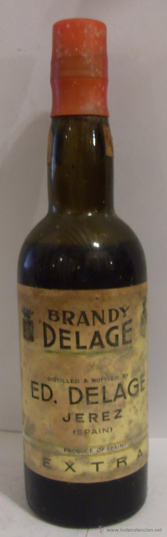 Collection of wines and liquors: BOTELLIN DE BRANDY DE JEREZ EXTRA. BODEGA ED. DELAGE. JEREZ DE FRA, CADIZ